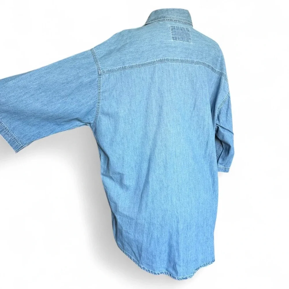 Levis Mens Oversized Denim Button Up Shirt Light Wash Blue Large Short Sleeve